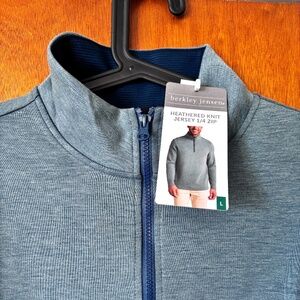 Berkely Jensen Mens Large Full Sleeve Blueish Heathered Grey Knit Jersey 1/4 Zip
